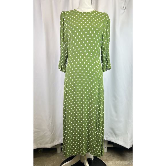 Reformation Edamame Green Carolena Polka Dot Midi Dress size 12 women - Picture 1 of 16